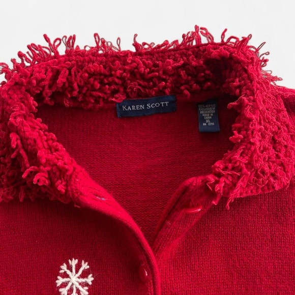 Vintage Karen Scott Red Knit Embroidered Christmas Penguin Ugly Sweater Cardigan - Picture 5 of 7
